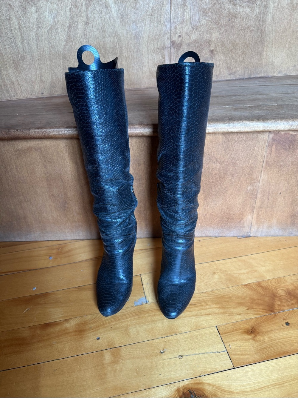 BCBGMaxAzria Black Leather Knee-High Heeled Boots